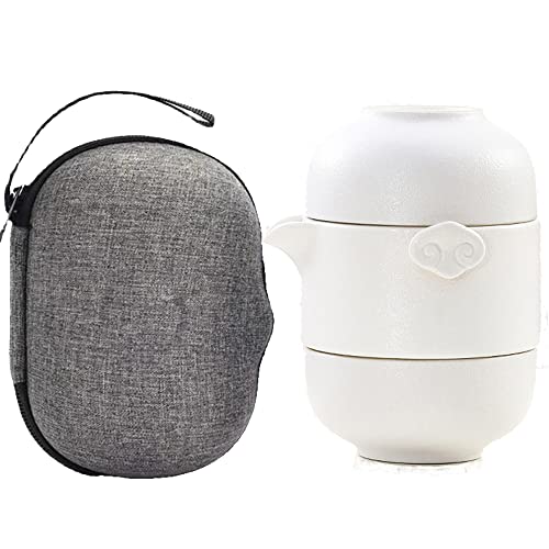 TAMUME Reise-Teeset für 2 Personen Teekanne und Teetassen aus Porzellan mit Tragbarer Reisetasche (Weiß) von TAMUME
