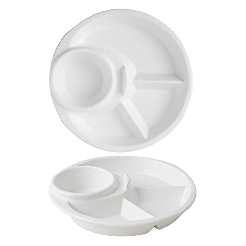 TAMUME Weißer Porzellanteller mit geteilten Fächern und Getränkehalter (Plate*2) von TAMUME