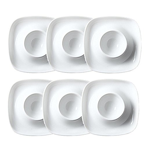 TAMUME Weißes Porzellan Eierbecher Set mit 6 Eierhaltern, Elegantes 6-Teiliges Keramik Frühstückset von TAMUME