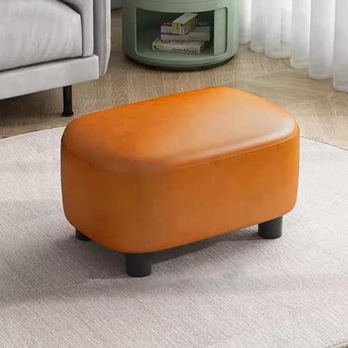 TANZEM Loungesessel, osmanischer Fußhocker aus Leder für Couch, Türschuhhocker, Wohnzimmersofa-Fußstütze, rechteckiger kurzer Hocker, Kleiner Tritthocker, Kinderhocker (Farbe: Orange) von TANZEM