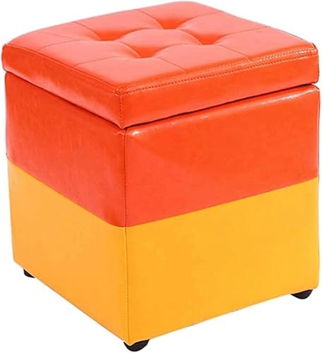 TAORMEY Sofa-Fußhocker mit Stauraum, Ottomane, Würfel-Fußstütze, Hocker, quadratische Schuhbank mit Klappdeckel, PU, leicht zu reinigen, 5 Farben, 2 Größen (Farbe: Orange, Größe: 40 x 40 x von TAORMEY