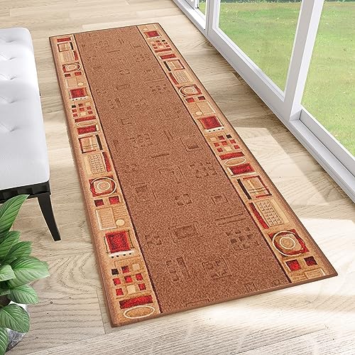 TAPISO Anti Rutsch Teppich Läufer rutschfest Brücke Meterware Modern Braun Rot Figuren Design Meliert Flur Küche Wohnzimmer 100 x 250 cm von TAPISO