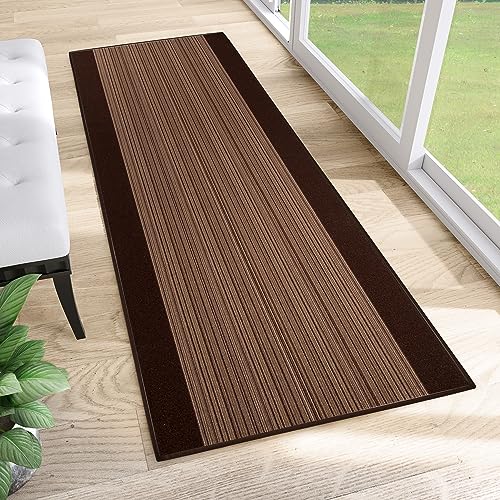 TAPISO Anti Rutsch Teppich Läufer rutschfest Meterware Modern Brücke Streifen Gestreift Design Braun Meliert Flur Wohnzimmer 100 x 380 cm von TAPISO