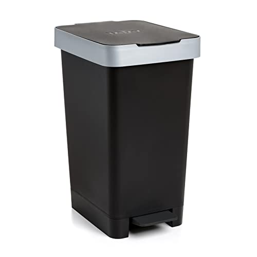 TATAY Mülleimer Küche Smart, 25L Fassungsvermögen, Einziehbares Pedal, Polypropylen, BPA-frei, 30L Müllsack. Schwarz. Maße 26 x 36 x 47 cm von TATAY