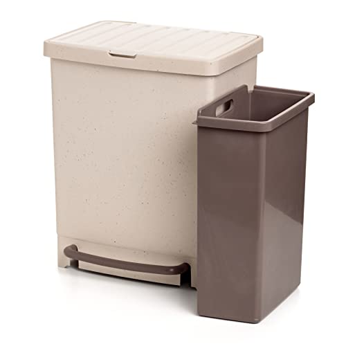 TATAY Mülleimer Mülltrennsystem 17L + 8L, 25L Gesamtkapazität, mit Pedal, 8L Separator, Polypropylen, BPA frei, 100% recycelte Materialien, Farbe Beige. Maße: 33,5 x 31 x 42cm von TATAY