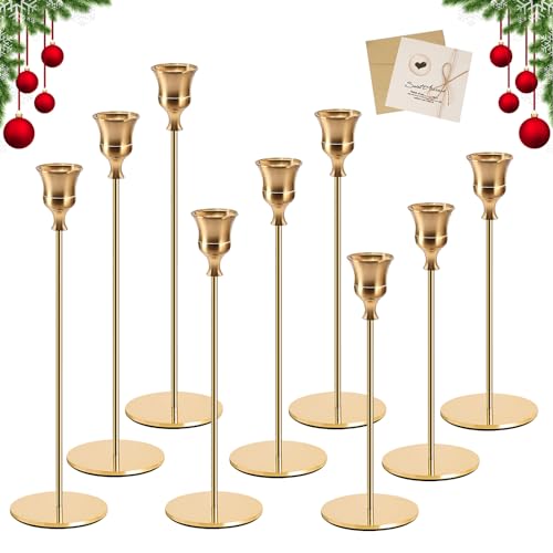 TAVADA Kerzenständer 9 Set,Gold Metall Kerzenhalter,Hochzeit Kerze Stand,Hoch Kerzenleuchter,ekorative Kerzenständer,Kegelkerzenhalter für Party,Hochzeits,Tischdekorationen,Vintage for Home Decor von TAVADA