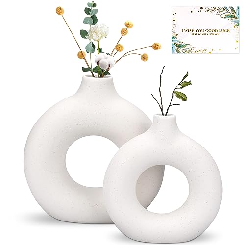 TAVADA Donut Keramik Vase Satz von 2 für Moderne Home Decor, Runde Matte Vasen für Pampasgras,Keramic Vasen, Neutral Boho Nordic Minimalismus Stil Blumenvasen von TAVADA