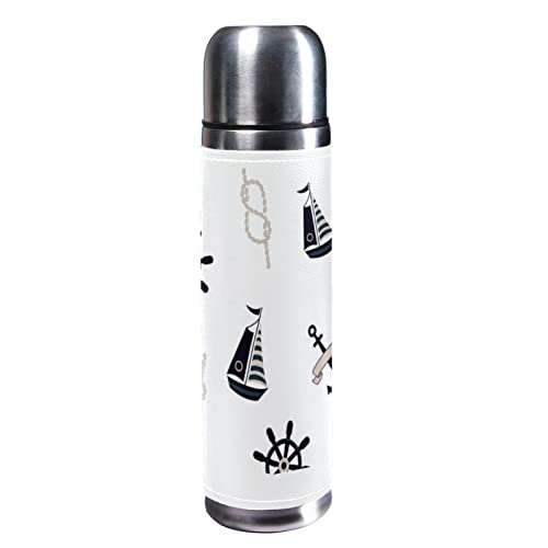 Isolierte Wasserflasche Edelstahl-Wasserflaschen Metall-Wasserflasche,Schwarzes Cartoon Anker Segelboot von TBOUOBT