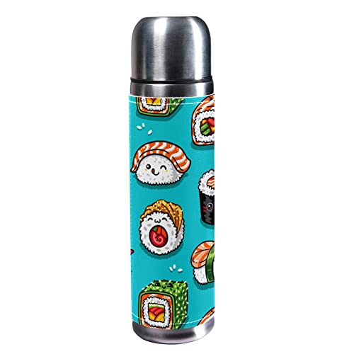 Isolierte Wasserflasche Edelstahl-Wasserflaschen Metall-Wasserflasche,Sushi Kawaii Cartoon Essen von TBOUOBT