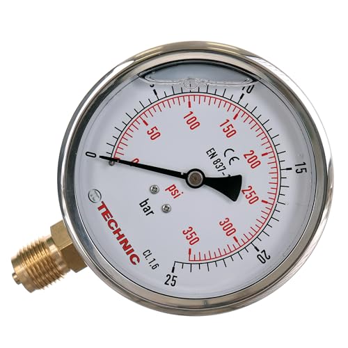 Manometer Glyzerin 0-25 BAR / 350 PSI 100mm 1/2" Druckanzeige von TC TECHNIC