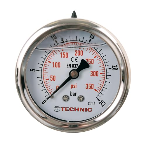 Manometer Glyzerin Gefüllt 63mm 0-25 Bar 350 PSI 1/4" Druckanzeige von TC TECHNIC