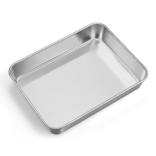 TEAMFAR Backblech, Edelstahl Klein Rechteckigies Auflaufform Kuchenblech, Tiefes Backform Ofenblech für Kuchen/Lasagne/Brownie, Gesund & Hochwertig, Spülmaschinenfest, 23,8x18x5cm von TEAMFAR