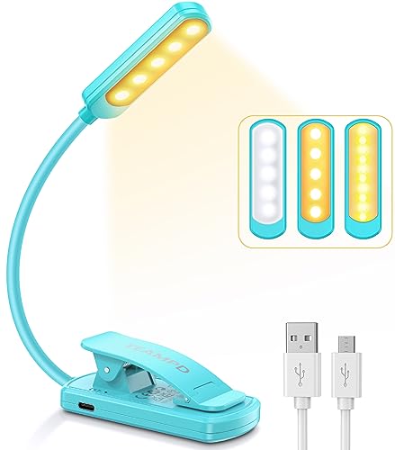 Leselampe Buch Klemme, TEAMPD Buchlampe mit 10 LEDs, 3 Farbtemperatur Modi, Stufenlose Helligkeit Augenschutz Klemmlampe, USB Wiederaufladbare Klemmleuchte,360° Flexibel für Nachtlesen ins Bett,Reisen von TEAMPD