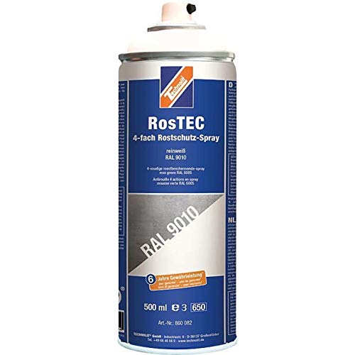 TECHNOLIT RosTEC 4-Fach Rostschutz RAL Spray 500 ml, Farbspray, Rostschutzspray, Korrosionsschutz, Grundierung, Farbe:reinweiß von TECHNOLIT