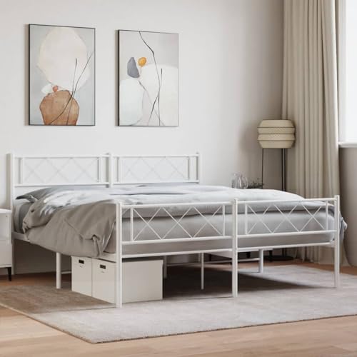 TECHPO Betten & Bettrahmen Bettgestell aus Metall mit Kopfteil und Fußteil Weiß 120x190 cm kleines Doppelbett Möbel von TECHPO