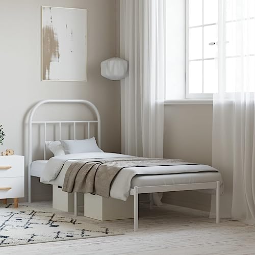TECHPO Furniture Home Tools Bettgestell aus Metall mit Kopfteil, weiß, 75 x 190 cm, klein, Einzelbett von TECHPO