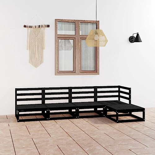 Furniture Home Tools 5-teiliges Garten-Lounge-Set schwarz Massivholz Kiefer von TEKEET