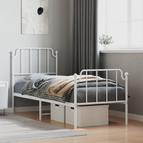 TEKEET Furniture Home Tools Bettgestell aus Metall mit Kopfteil und Fußteil, Weiß, 75 x 190 cm, kleines Einzelbett von TEKEET