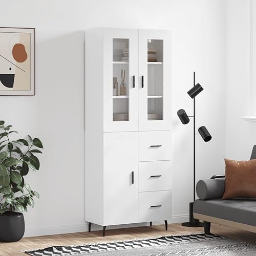 TEKEET Furniture Home Tools Highboard Hochglanz Weiß 69,5x34x180cm Holzwerkstoff von TEKEET