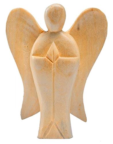 Deko Figur Schutzengel Erzengel stehend 10 cm, Holz hell braun, kleine Engelfigur betend, Kunsthandwerk aus Bali Engel Holzengel von TEMPELWELT