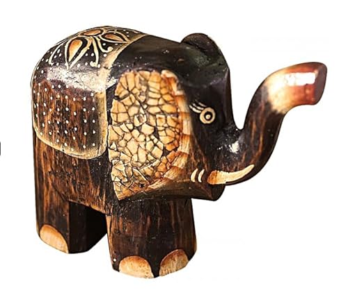 TEMPELWELT Deko Figur Elefant Yatta stehend 13x15 cm, Holz braun bemalt, Holzfigur Elefantenfigur Dekoelefant Statue Tierfigur handgefertigt aus Bali von TEMPELWELT