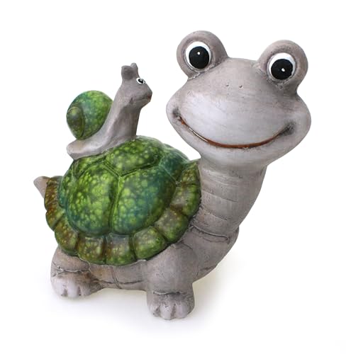 TEMPELWELT® Deko Garten Figur Schildkröte mit Schnecke 15 x 13 cm, Polystein grün grau, Dekofigur Gartendekoration Tierfigur für Frühling Sommer Herbst von TEMPELWELT