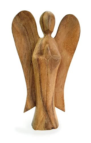 TEMPELWELT Deko Figur Schutzengel Erzengel stehend aus leichtem Soar Holz, Höhe 20 cm groß dunkel braun, Kunsthandwerk aus Bali Engel Holzengel betend von TEMPELWELT