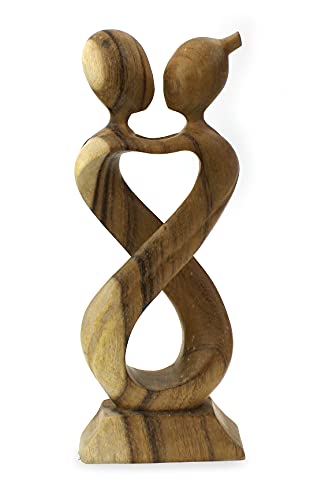 TEMPELWELT Deko Figur Statue Harmonie stehend aus Soar Holz braun, Höhe 30 cm, Holzfigur Skulptur Paar Frau Mann Kunsthandwerk aus Bali handgefertigt von TEMPELWELT