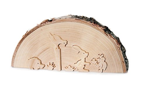 TEMPELWELT Deko Holzaufsteller Baumscheibe 3D Bild Waldtiere 25 x 11 cm, Holz Rindenholz massiv Natur, Holzfigur Tiere Naturdekoration Frühling, Kunsthandwerk Unikat von TEMPELWELT