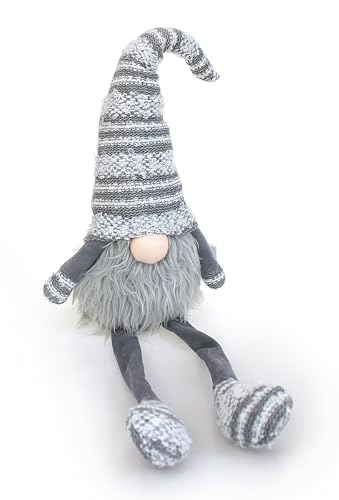 TEMPELWELT Kantenhocker Wichtel Zwerg Deko Figur sitzend 60 cm, Textil Strick grau weiß, Gnom Weihnachtswichtel witzige Dekofigur Winter Weihnachten von TEMPELWELT