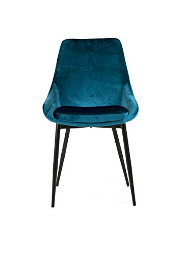 Tenzo Lex 2er-Set Designer Stühle, Metall, Petrol Blau, 85 x 47,5 x 56 cm (Hxbxt), Sitz : Stahl mit Schaum. Stoff : 100% Samt, Petrol Blau/Schwarz, Samtsitz von TENZO