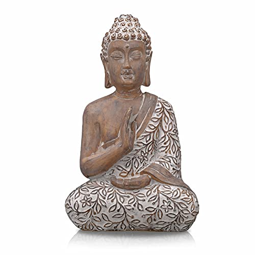 TERESA'S COLLECTIONS Buddha Figur, 36.5cm Harz sitzende Budda Dekofigur für Haus, Büro, Garten, Wetterfest Frostsich Feng Shui Skulptur Deko Statue für Balkon Terrasse Wohnzimmer oder als Geschenk von TERESA'S COLLECTIONS