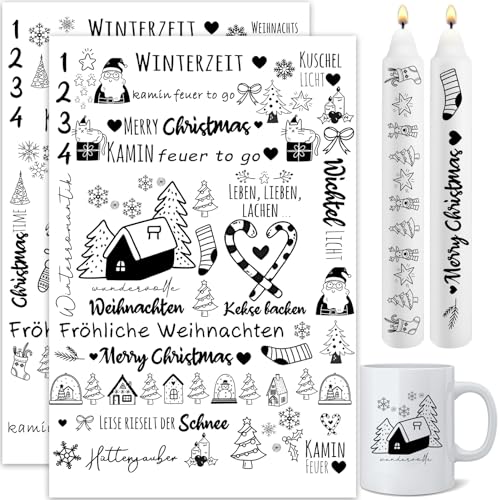 Kerzentattoos Weihnachten, Kerzen Tattoo Folie DIY Kerzensticker für Adventskerzen und Keramik A4 Bogen DIY Stickerbogen von TERJBG