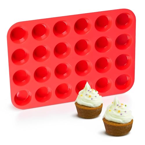 TERJBG Mini Muffinform Silikon, Rot Muffinform Silikon für 24 Muffins, Ø 4,5 cm x 2,3 cm Mini Muffins Backform, Antihaft Minimuffinform, Cupcake Formen von TERJBG