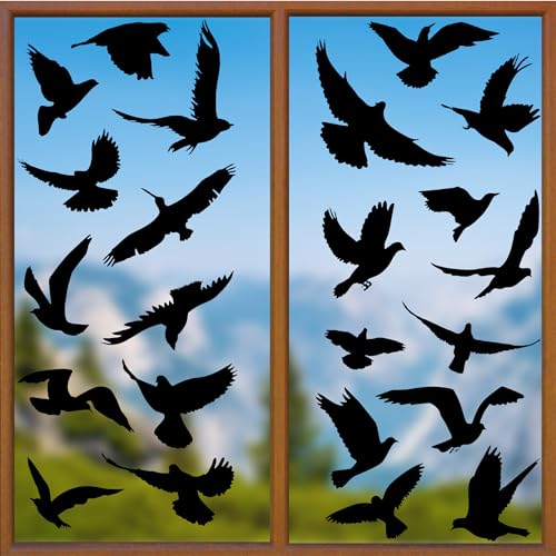 Vogelschutz Fenster, 9 Stück Vogelaufkleber für Fensterscheiben Schwarz Groß 27-31cm, PVC Vogel-Fensteraufkleber für Glasfenster, Duschkabinen und andere Glasoberflächen Selbstklebend von TERJBG