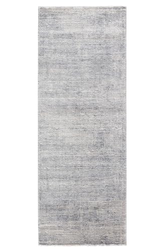 Kurzflor Teppich Laufer Wohnzimmer Silber 80 X 200 cm, Moderner Super Soft Kurzflor Teppich von TESSO LIVING