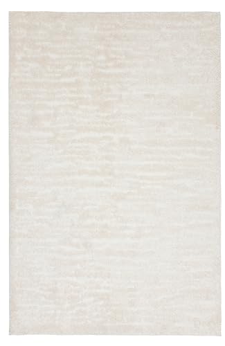 TESSO LIVING Hochflor Wohnzimmer - 120cm x 160cm - Einfarbig Weiß - Linien Hochtief-Muster - 3D-Effect - Shaggy Teppich Schlafzimmer, Boho, Scandi von TESSO LIVING
