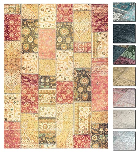 TESSO LIVING Kelim Patchwork Teppich Wohnzimmer Rot 80 X 145 cm, Moderner Kurzflor Teppich, Super Soft, Formen verfügbar von TESSO LIVING