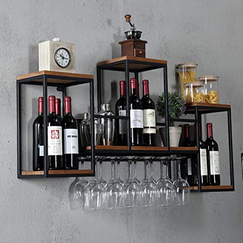 Metall Wandmontierter Weinhalter Stemware Glass Rack, Vintage Weinregal Wand Holz, Multi Functional Wine Storage Display Rack Weinregal Storage Unit Regale Weinglas für Halter Home Kitchen Bar Decor von TESUGN