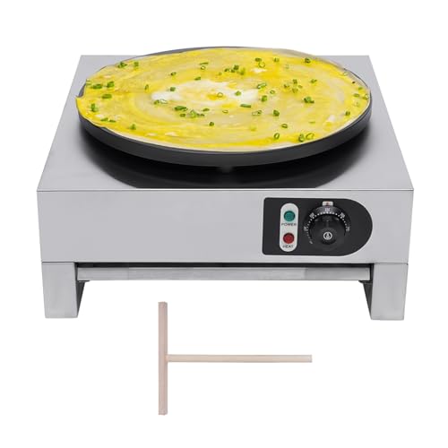 TESUGN Crepe Maker 40cm Profi Crepes Eisen und Pfannkuchenmachermaschine, Elektrischer Crepe Maker mit Ausziehbarem Tablett, 50-300°C Stufenlos Einstellbar, 3000W Elektrischer Crepe Maker von TESUGN