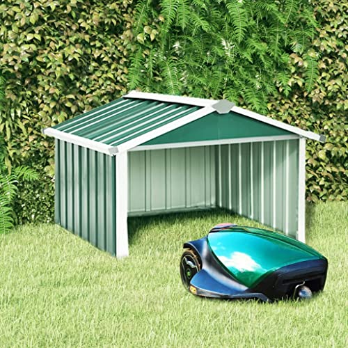 Mähroboter Garage Rasenmäher Rasenroboter Carport Mährobotergarage Unterstand Verzinkter Stahl Garage Gartenzubehör, 92x97x63 cm, Sonnen & Regenschutz von TEWTX7