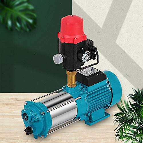 1300W Kreiselpumpe Hauswasserwerk Gartenpumpe selbstansaugend mit Druckschalter/Pumpensteuerung(Blau) (Schalter + Manometer + Kupfer 5-Wege) von TFCFL