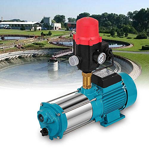 1300W Kreiselpumpe Hauswasserwerk Gartenpumpe selbstansaugend mit Druckschalter/Pumpensteuerung(Blau) (Durchflussschalter + Manometer + durch) von TFCFL