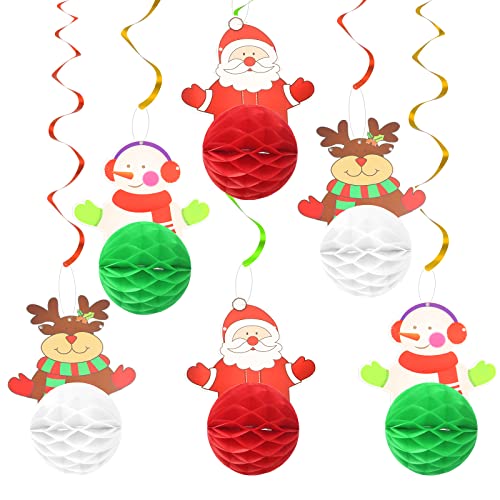 TGFIX 6Pcs Weihnachten Wabenkugeln Hängende Spirale Wabenbälle zum Aufhängen Wirbel Deko Weihnachtsdeko Set Weihnachtsmann Schneemann Elch Dekoration für Weihnachtsfeier Neujahr Party (3 Stil) von TGFIX