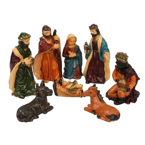 TGFIX Krippenfiguren Set Weihnachtskrippe Figuren Ornament zur Feier der Geburt Jesu mit 8 Figuren für Weihnachten Tisch Dekoration Weihnachts Krippe Zubehör Geschenk Weihnachtsdeko von TGFIX