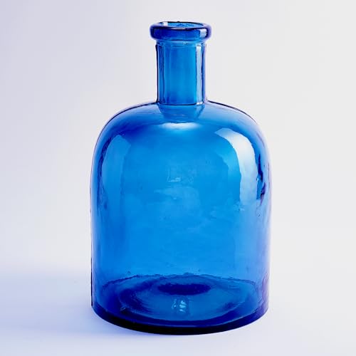 Breite Schlichte Glasflasche aus recyceltem Glas - Handgefertigte Glaskaraffe im mediterranen Stil Heimdekoration (Marineblau) von The Glass Company