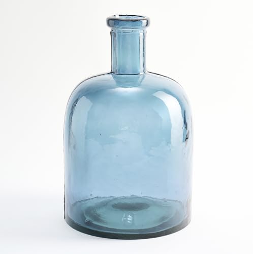 Breite Schlichte Glasflasche aus recyceltem Glas - Handgefertigte Glaskaraffe im mediterranen Stil Heimdekoration (Türkisblau) von The Glass Company