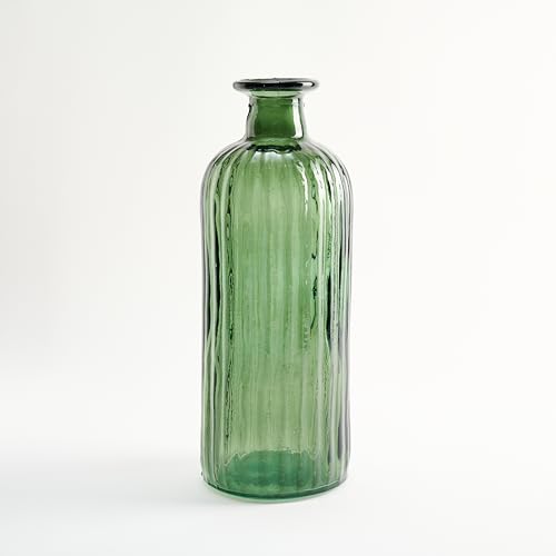 THE GLASS COMPANY Mediterraner Stil Große recycelte Glasflasche mit gestreiftem Design - Kunstglas für Heimdekoration wie Vase oder Vase (Olive) von THE GLASS COMPANY