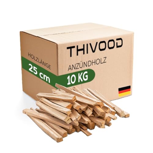 THIVOOD Anzündholz 25 cm - 10 KG Anfeuerholz für zu Hause - trockener Kaminanzünder - ofenfertiges Brennholz aus Kastanie und Zedernholz - Holz für Feuerschale, Pizzaofen, Grill und Kamin von THIVOOD
