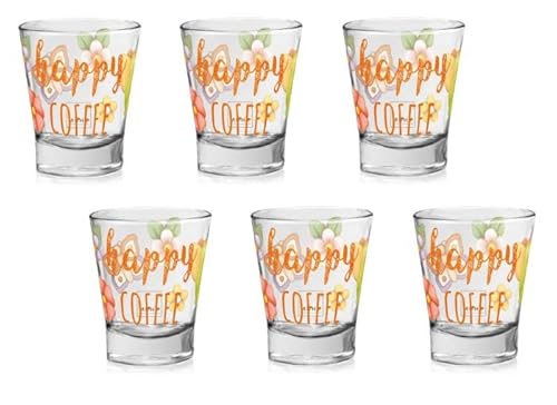 THUN, 6er Set Kaffeetassen aus Glas mit Blumenmotiven, Linie Happy Country, Ø 5,8 cm; 7,1 cm; 85 ml von THUN
